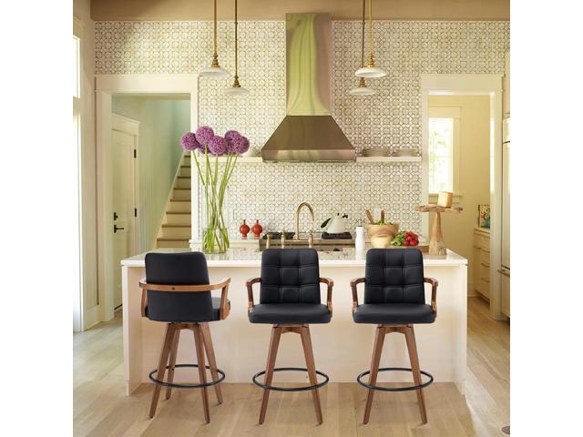 Black Bar Stools Set of 2, Kitchen Counter Stools 26 H,Modern Leather Counter Height Bar Chairs with Back,Kitchen Island Chairs,Swivel Stools for...