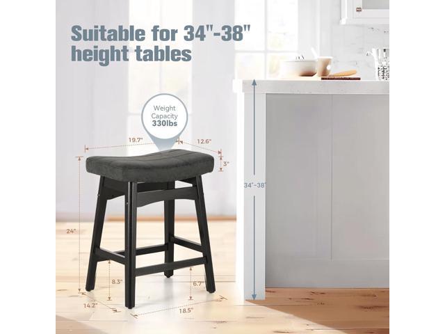 Black Solid Wood Bar Stools Set of 4 for Kitchen Counter Height Barstools with Faux Leather Saddle Seat Farmhouse Upholstered Stools for 34'-38'...