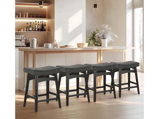 Black Solid Wood Bar Stools Set of 4 for Kitchen Counter Height Barstools with Faux Leather Saddle Seat Farmhouse Upholstered Stools for 34'-38'...