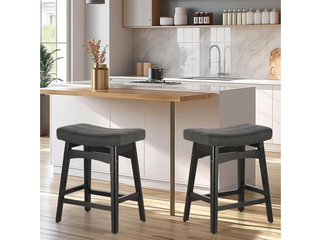 Black Solid Wood Bar Stools Set of 4 for Kitchen Counter Height Barstools with Faux Leather Saddle Seat Farmhouse Upholstered Stools for 34'-38'...
