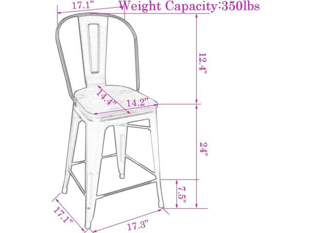Changjie Furniture 24 Inches Metal Barstools Set of 4 Counter Height Bar Stools Industrial Stools with Backs High Back Chairs for Kitchen Island...