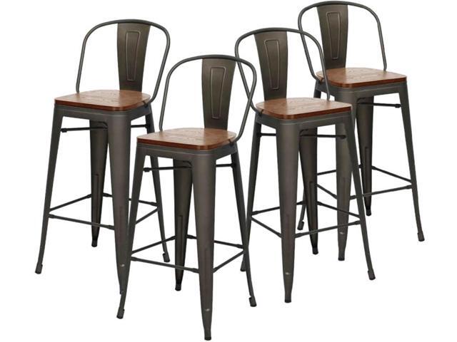 Changjie Furniture 24 Inches Metal Barstools Set of 4 Counter Height Bar Stools Industrial Stools with Backs High Back Chairs for Kitchen Island...