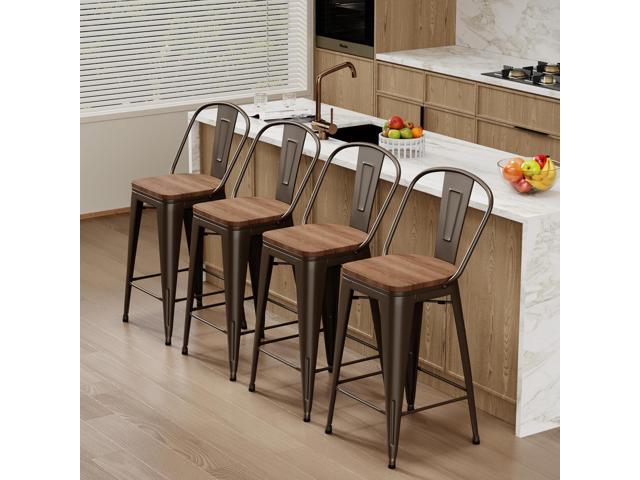 Changjie Furniture 24 Inches Metal Barstools Set of 4 Counter Height Bar Stools Industrial Stools with Backs High Back Chairs for Kitchen Island...