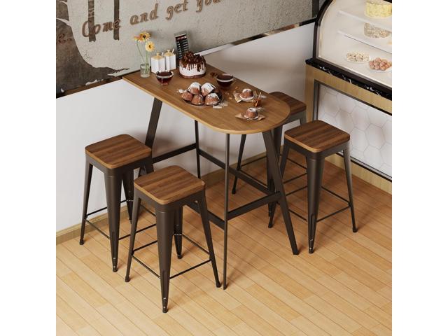 Bar Stools Set of 4 Metal Bar Stool Counter Height Bar Stools Black, Modern 24' Bar Chairs Without Back,Wooden Seat Counter Height,Rusty
