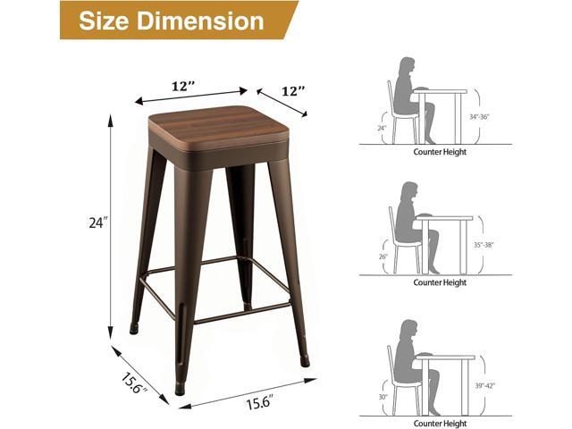 Bar Stools Set of 4 Metal Bar Stool Counter Height Bar Stools Black, Modern 24' Bar Chairs Without Back,Wooden Seat Counter Height,Rusty