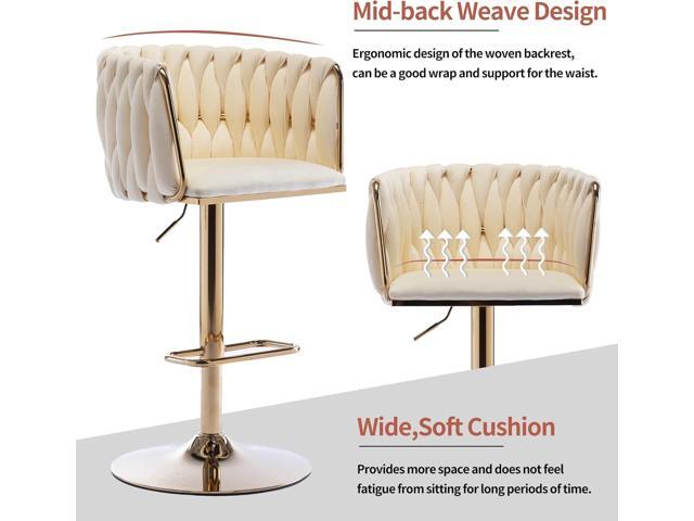 Homtique Bar Stool,Velvet Woven Bar Stools,Adjustable Counter Height Swivel Barstools with Low Back and Gold Base for Kitchen Island,Pub,Dining...