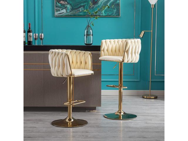 Homtique Bar Stool,Velvet Woven Bar Stools,Adjustable Counter Height Swivel Barstools with Low Back and Gold Base for Kitchen Island,Pub,Dining...