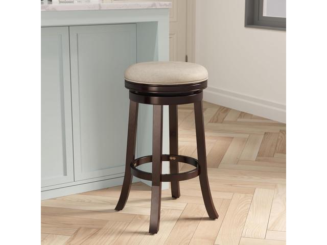 DTY Indoor Living Creede 30 Inch Bar Height Stools, Backless Swivel Bar Stool, Espresso Finish with Beige Fabric Seat, Contemporary Bar Stools