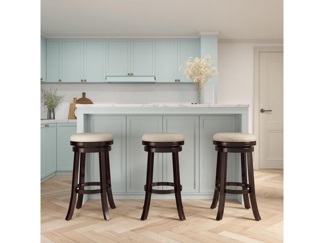 DTY Indoor Living Creede 30 Inch Bar Height Stools, Backless Swivel Bar Stool, Espresso Finish with Beige Fabric Seat, Contemporary Bar Stools