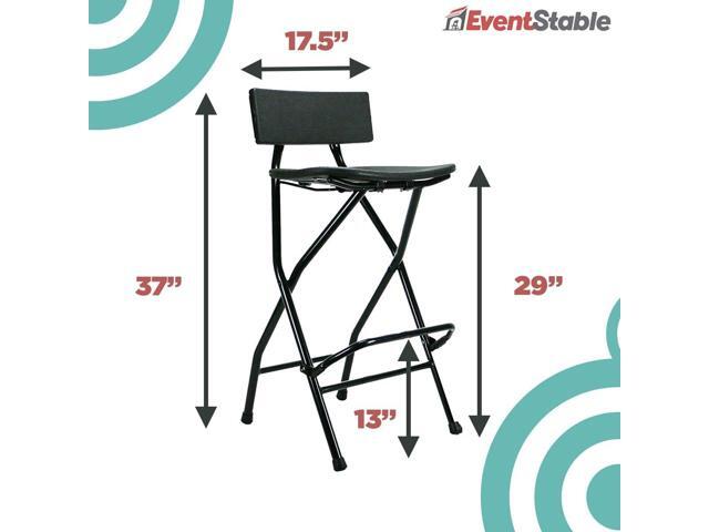 EventStable TitanPRO Folding Bar Stool with Backrest - Black Metal Frame Stool with Back Support - Durable and Sturdy Folding Stool for Outdoor...