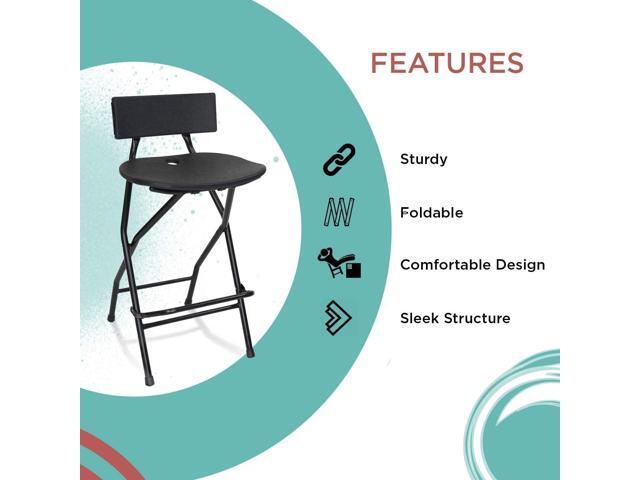 EventStable TitanPRO Folding Bar Stool with Backrest - Black Metal Frame Stool with Back Support - Durable and Sturdy Folding Stool for Outdoor...