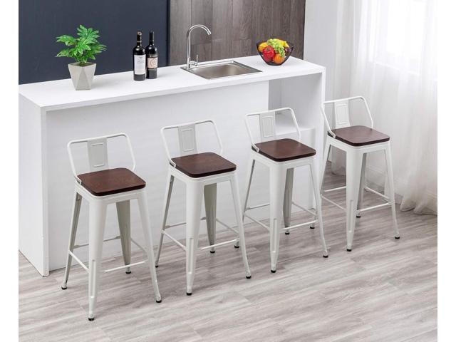 HAOBO Home Modern Swivel Metal Bar Stools Counter Height Barstools with Wooden Seat for Indoor Dining Chair [Set of 4] (30', Swivel White)