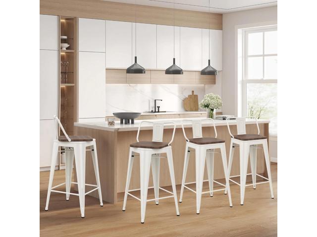 HAOBO Home Modern Swivel Metal Bar Stools Counter Height Barstools with Wooden Seat for Indoor Dining Chair [Set of 4] (30', Swivel White)
