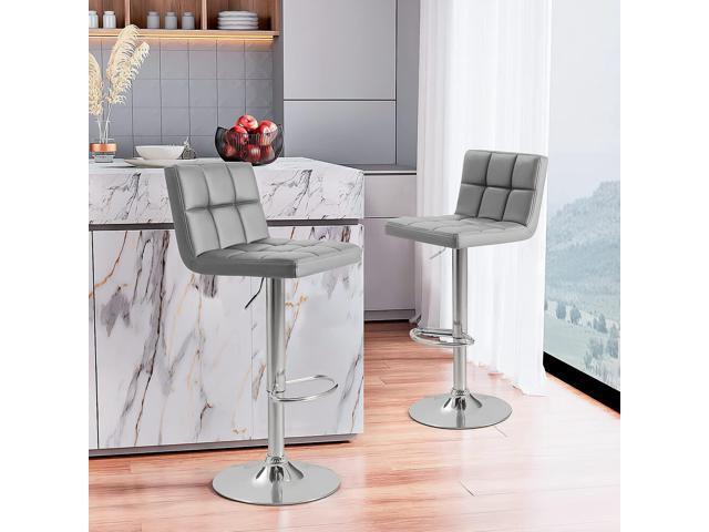 GUNJI Bar Stools Modern PU Leather Adjustable Barstools with Back Armless Hydraulic Kitchen Counter Height Swivel Bar Stool Set of 2 (Gray)