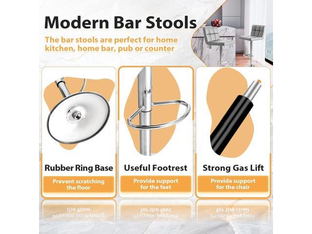 GUNJI Bar Stools Modern PU Leather Adjustable Barstools with Back Armless Hydraulic Kitchen Counter Height Swivel Bar Stool Set of 2 (Gray)