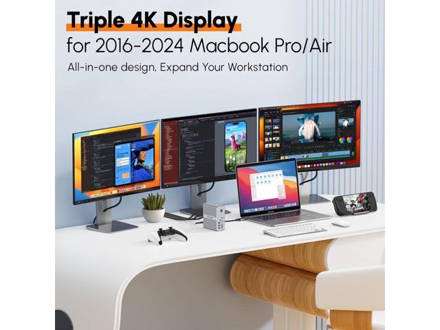TobenONE DisplayLink Docking Station Triple Monitor with 120W Power Adapter, Triple 4K Display for MacBook Pro/Air, Thunderbolt 5/4/3, USB-C...