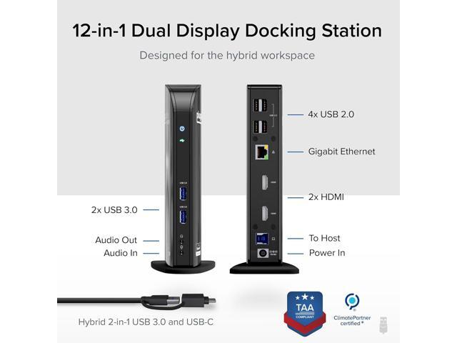 Plugable Universal Laptop Docking Station Dual HDMI Monitor for Windows and Mac (Driver Required), USB 3.0 or USB-C, 2X HDMI, Gigabit Ethernet,...