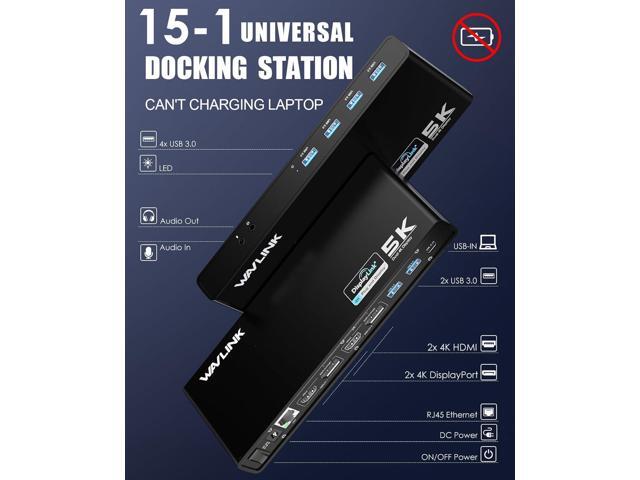 WAVLINK USB 3.0 and USB-C Dual 4K Display Universal Laptop Docking Station with DisplayPort and HDMI Docking Staion Dual Monitor for Mac, Windows(2...