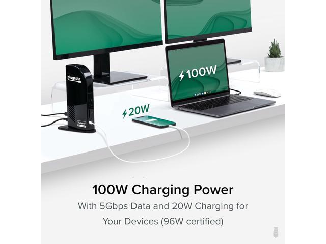 Plugable 13-in-1 USB-C Triple Monitor Docking Station, 100W Laptop Charging, DisplayLink Docking Station for Mac (Driver Req), Windows, Chrome (3...