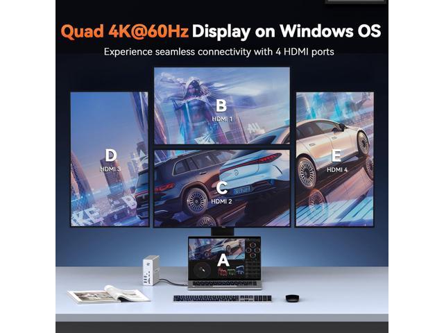 TobenONE DisplayLink Docking Station 4 Monitor with 4 HDMI, 18-in-1 Quad/Triple 4K@60Hz Display Dock with 120W Power Supply for Thunderbolt 5/4/3,...