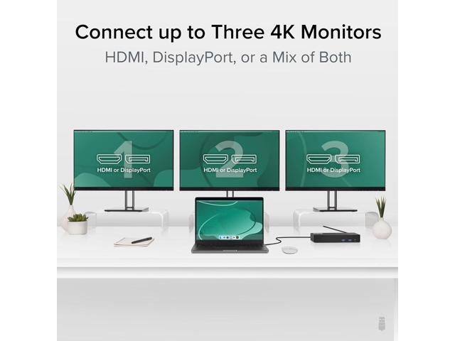 Plugable 12-in-1 USB C Triple Monitor Docking Station, Triple 4K Displays with 3X HDMI or 3X DisplayPort, Compatible with Mac, Windows,...