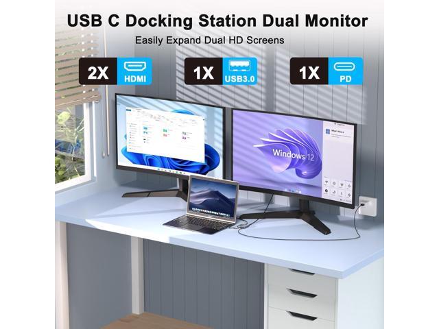 Laptop Docking Station Dual Monitor, USB C Docking Station Dual Monitor for Dell/HP/Lenovo/Mac, Dual HDMI Adapter for 2 Monitors, Docking Station...
