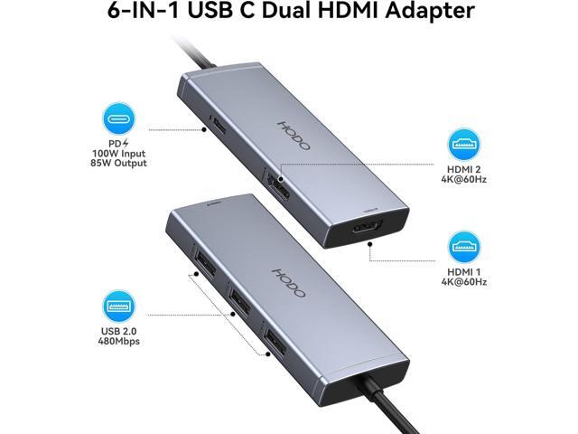 Docking Station to Dual HDMI Monitors Adapter, USB C to Dual HDMI Adapter 4K 60 Hz for Laptops Docking Station Dual Monitor with PD, 3 USB Port...