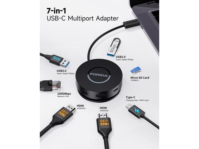 Mini USB C Docking Station Dual HDMI Monitor FORIDA USB C to USB Dock Hub with Gigabit Ethernet 100W Power Delivery Micro SD Card Reader for...