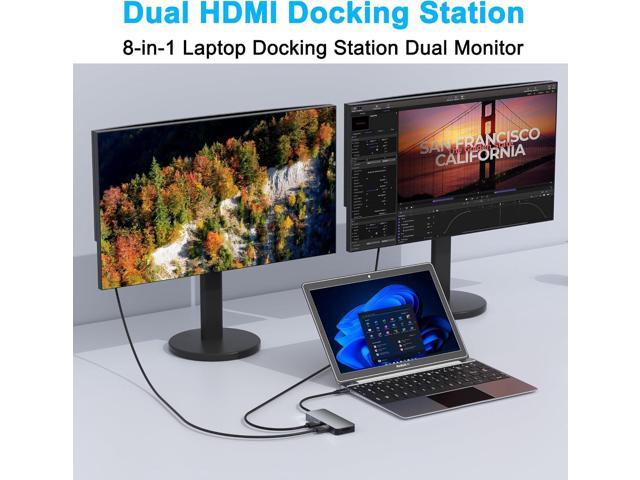 Docking Station Dual Monitor for Dell/HP/Lenovo/Mac Laptop, USB C Laptop Docking Station Dual Monitor, Dual HDMI Adapter for 2 Monitors, 8 in 1 USB...