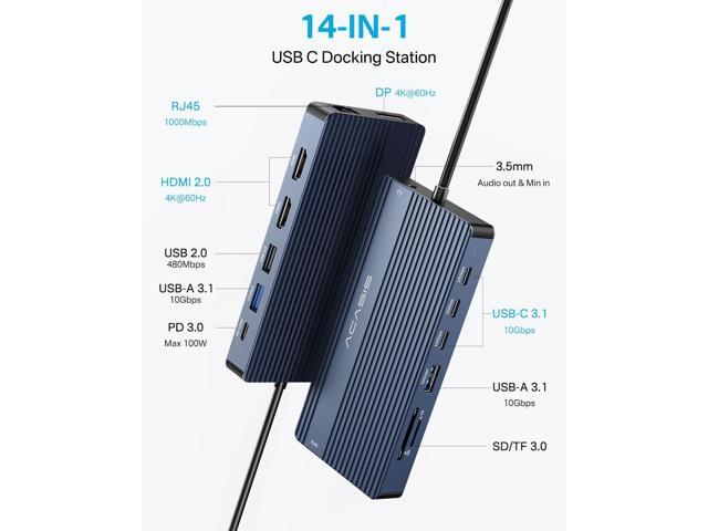 USB C Docking Station Dual HDMI Monitor, Laptop Docking Station Triple Display, with 2 HDMI+DP(4K60Hz), Ethernet, 3 USBC 10Gbps,100W PD, SD/TF 3.0,...