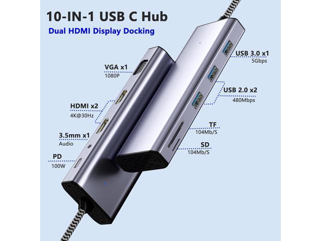 Docking Station Dual Monitor, USB C to Dual HDMI Adapter, Laptop Docking Station, USB C Docking Station, USB C Hub 10 in 1 Docking Station 3...
