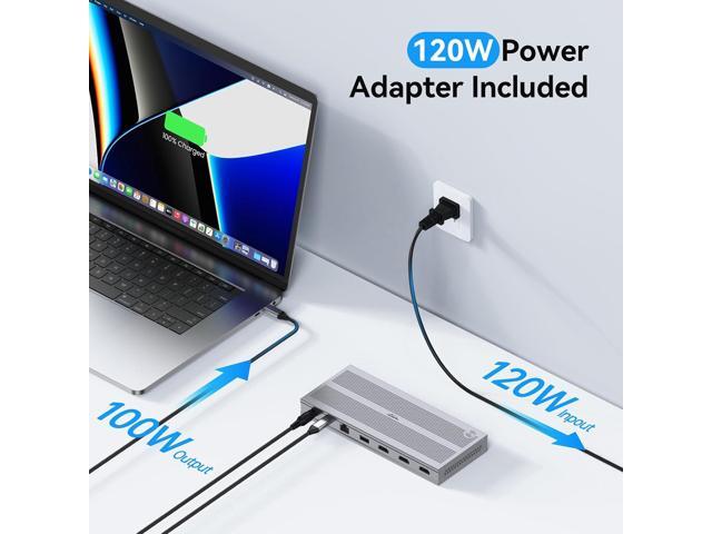 USB C Docking Station 3 Monitor with 120W Power Adapter, Displaylink Docking Station 3 HDMI for MacBook, Windows, and Chrome with USB C(3 HDMI, 5...