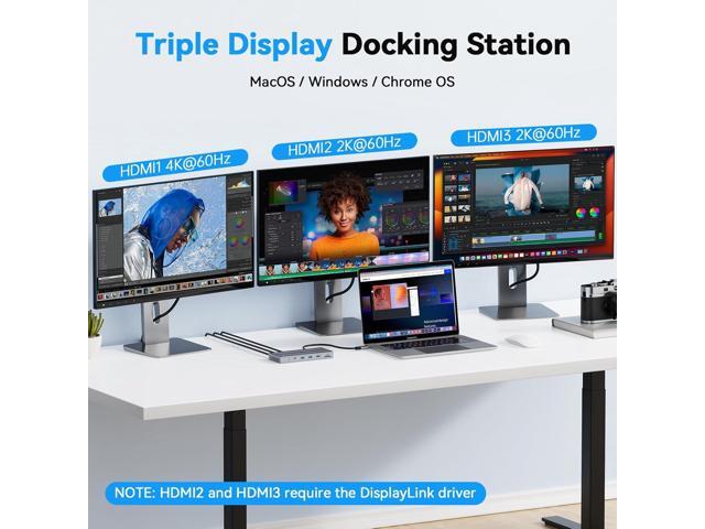 USB C Docking Station 3 Monitor with 120W Power Adapter, Displaylink Docking Station 3 HDMI for MacBook, Windows, and Chrome with USB C(3 HDMI, 5...