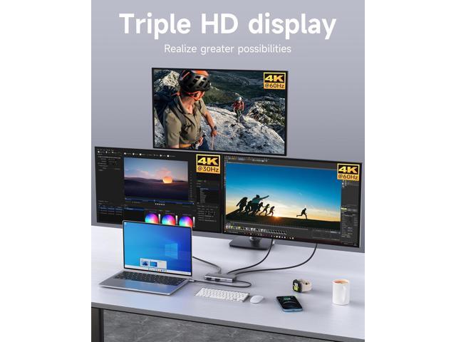 USB C Docking Station, 7 in 1 Docking Station 3 Monitors with Dual HDMI 4K@60Hz & Single DisplayPort (8K@30Hz/ 4K@144Hz), 100W PD, 10Gbps 3USB, USB...