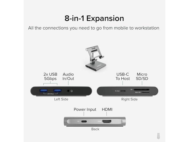 Plugable 8-in-1 USB C Hub for iPad with Stand, 100W Pass-Through Charging, USB C Docking Station for iPad, 1x HDMI, 2X USB, Audio, SD, Driverless,...