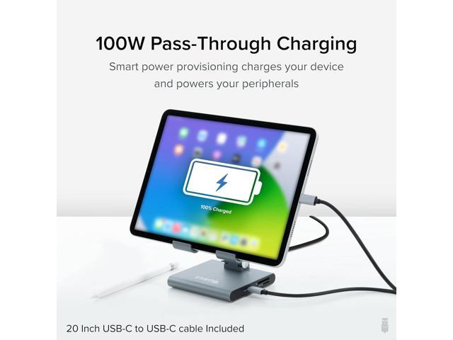 Plugable 8-in-1 USB C Hub for iPad with Stand, 100W Pass-Through Charging, USB C Docking Station for iPad, 1x HDMI, 2X USB, Audio, SD, Driverless,...
