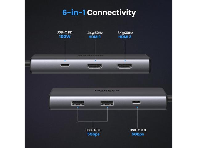 UGREEN Docking Station, Revodok 206 USB C Hub (6-in-1) with Dual 4K@60Hz, Single 8K@30Hz, 100W Power Delivery, 3X 5Gbps USB Data Ports, USB-C Dock...