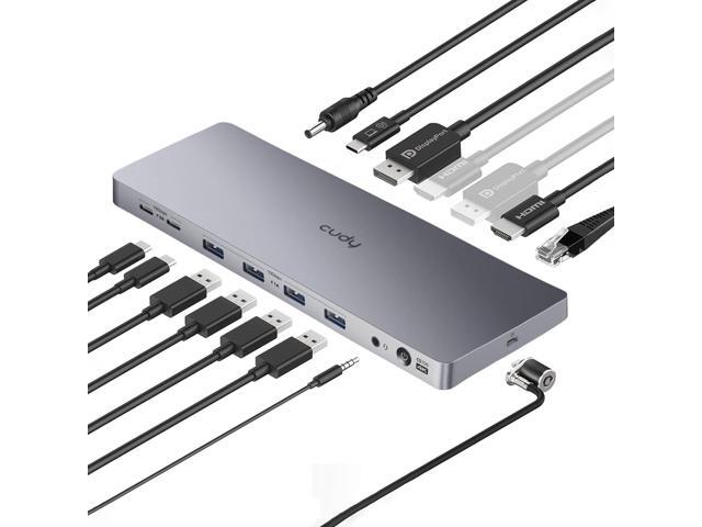 Cudy USB 3.2 Gen 2 Dual 4K 60Hz Display Docking Station, Up to 2 Monitor Display, 10Gbps USB C, 2 HDMI & Display Ports, 1000Mbps RJ45 Port, 100...