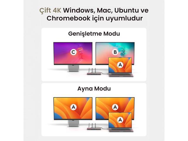 Cudy USB 3.2 Gen 2 Dual 4K 60Hz Display Docking Station, Up to 2 Monitor Display, 10Gbps USB C, 2 HDMI & Display Ports, 1000Mbps RJ45 Port, 100...