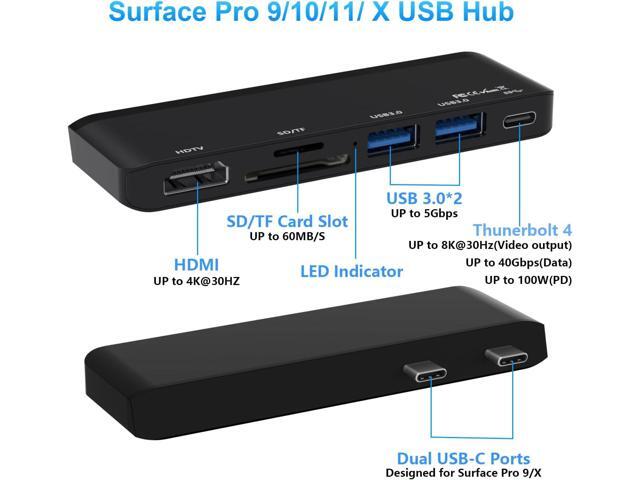 Surface Pro 9/10/11/X Accessories, Surface Pro 9 Docking Station with 4K HDMI, USB-C Thunerbolt 4 (Display+Data+PD Charging), 2 USB 3.0, SD/TF Card...