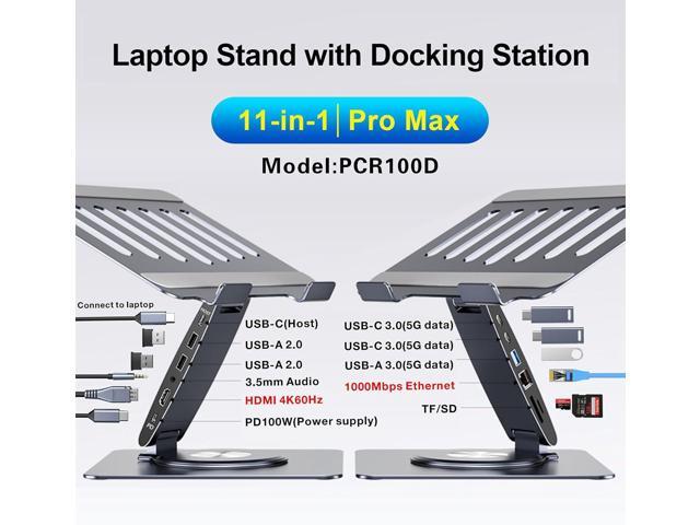Laptop Docking Station for MacBook Pro/Air/Dell/HP/Surface HC 11-in-1 USB C Hub 360°Rotatable Laptop Stand with USB Hub 4K HDMI USB 3.0 PD100W...