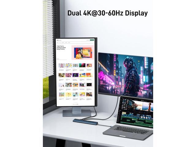 USB C Docking Station Dual Monitor, with Dual HDMI 4K@30~60Hz, USB-A, USB-C, PD-in 100W, SD/TF Slot, Gigabit Ethernet, 3.5mm Audio, Dock for...