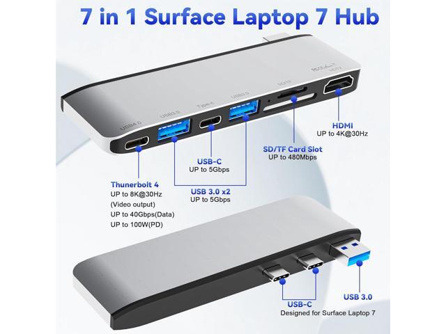 Surface Laptop 7 USB Hub Docking Station, Surface Laptop 2024 Accessories with 4K HDMI, USB-C Thunerbolt 4 (8K Display+40G Data+100W Charging), 2...