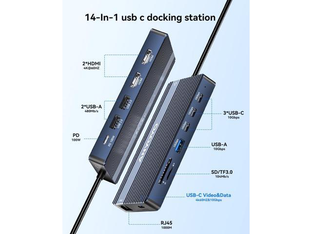 ANYOYO USB C Docking Station Dual HDMI 4K60HZ, 14-in-1 Docking Station 3 Monitor(2 HDMI+USB C Video Out),10Gbps(4USBC+A),PD100W,1G Ethernet, Laptop...