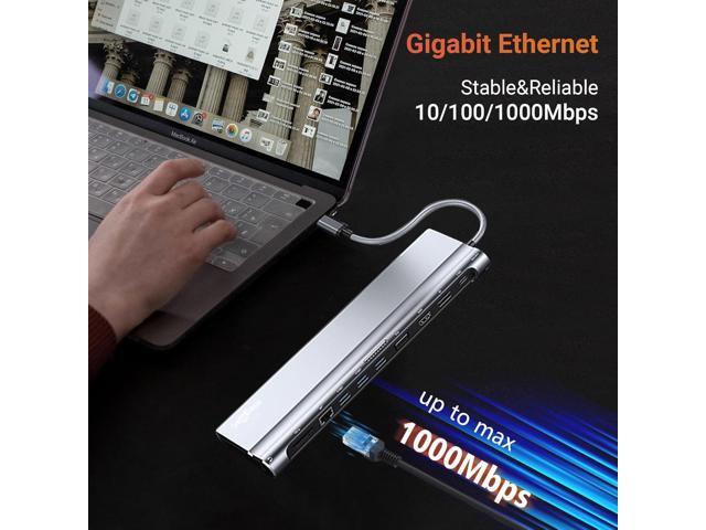 USB C Docking Station Dual Monitor 12 in 1 Laptop Docking Station 3 Monitor 4K Display with HDMI, DP, VGA, USB 3.0, 100w PD, 1000Mbps LAN, TF/SD,...