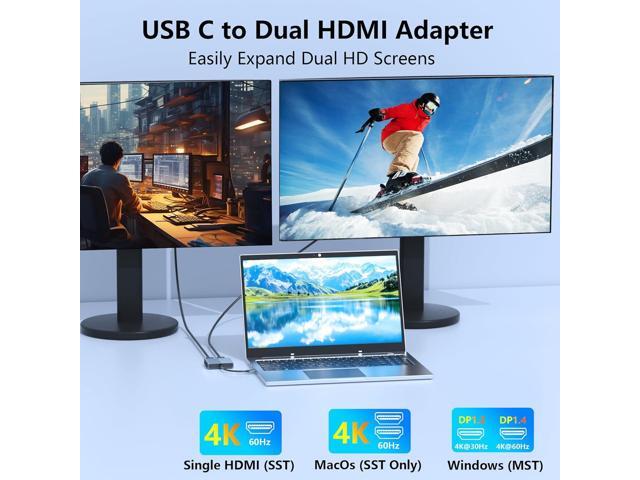 Dual HDMI Adapter for 2 Monitors, Dual 4K@60Hz HDMI Splitter for Dual Monitors, Dual Monitor Adapter, HDMI Splitter Extended Display, USB C Laptop...