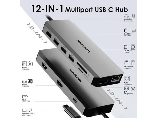 WAVLINK USB C Docking Station Dual Monitor, USB-C Hub Laptop Triple Display with 2 HDMI,DisplayPort, 100W PD Charging, Ethernet, 5 USB, SD/TF Read,...