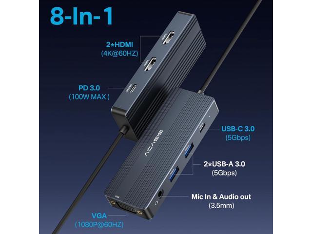 ACASIS USB C Docking Station Dual Monitors,Laptop Docking Station with Dual HDMI 4K@60HZ,1*VGA 1080P@60HZ,2 * 5G USB A,1 * 5G USB C,3.5MM...