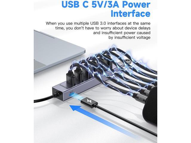 USB C to USB Hub, 8 Ports USB 3.0 Adapter with 7 USB 3.0 Data Ports,USB Splitter with USB C 5V/3A Power Port, 7.9IN/20CM Main Cable USB HUB, USB...