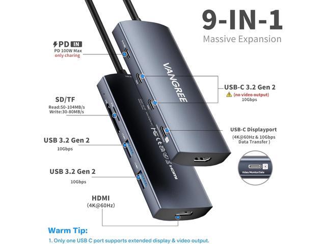 USB C Video Output Hub, 3 USB-C & 2 USB-A 3.2 10Gbps Ports, 4K@60Hz HDMI, 100W PD, SD/TF Slots, USB C Splitter Dual Monitor Adapter for MacBook...